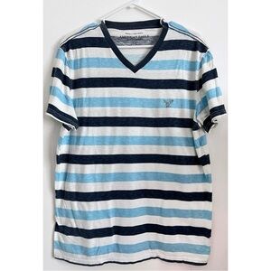 American Eagle Outfitters • Blue White Striped Athletic Fit Short Sleeve Tee